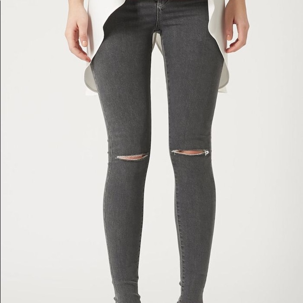 TOPSHOP JONI BLACK GREY WASH KNEE RIP SKINNY JEANS